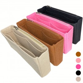 Multi-Pocket Organizer Insert Bag, Felt Cloth Zipper Cosmetic Storage Bag, Lightweight Portable Inner Travel Storage Bag