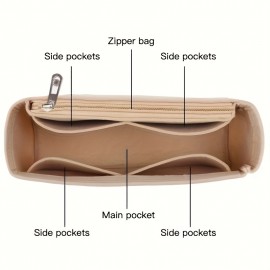 Multi-Pocket Organizer Insert Bag, Felt Cloth Zipper Cosmetic Storage Bag, Lightweight Portable Inner Travel Storage Bag