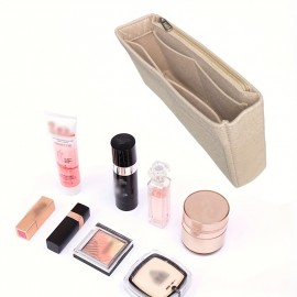 Multi-Pocket Organizer Insert Bag, Felt Cloth Zipper Cosmetic Storage Bag, Lightweight Portable Inner Travel Storage Bag