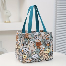 Cute Cartoon Print Lunch Bag, Insulated Large Capacity Bento Bag, Thermal Cooler Handbag For School, Work, Travel & Picnic