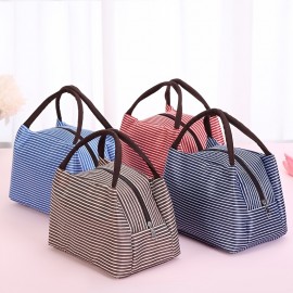 Simple Portable Lunch Bag, Zipper Minimalist Handbag With Top-handles, Foldable Organizer