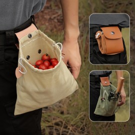 Collapsible Foraging Bag - Perfect For Harvesting Fruits And Berries On Hiking And Camping Trips - Durable Leather And Canvas Material - Convenient Belt Bag Design