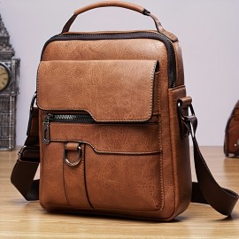 Men's Vintage PU Leather Shoulder Bag Men's Business Satchel Bag