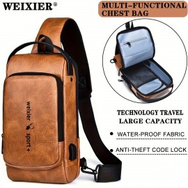 1pc WEIXIER Men's Shoulder Bag, Multi-function Sports Slanting Chest Bag, Anti-theft Chest Bag