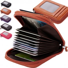 RFID Blocking Credit Card Holder, Zip Around Card Case Card Organizer, Fashion Coin Purse With Id Window