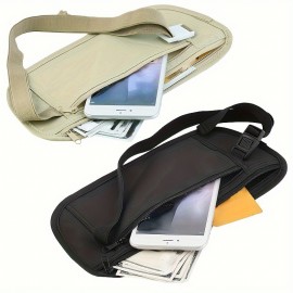 Simple Portable Storage Bag, Zipper Solid Color Bag, Versatile Passport Waist  Bag