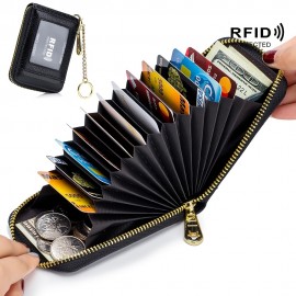 RFID Credit Card Holder, Casual Multi-compartment Wallet, Simple Zip Around Card Case