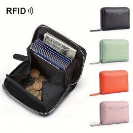 Vintage Genuine Leather Wallet, Fashion Casual Solid Color Credit Card Storage Bag & Organizer, Women's Simple Versatile Clutch Bag & Coin Purse