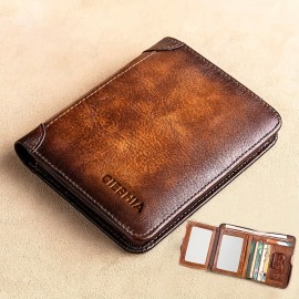 Handmade Leather Wallet, Genuine Leather Rfid Wallets Vintage Thin Short Multi Function ID Credit Card Holder Money Bag Give Gifts On Valentine's Day