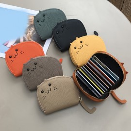 Mini Genuine Leather Coin Purse, Kawaii Cute Cat Card Case, Lovely Wallet Pouch & Card Holder