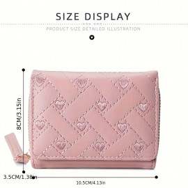 Trendy Love Embroidered Short Wallet, Clutch Solid Color Coin Purse, Faux Leather Credit Card Holder