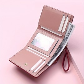 Trendy Love Embroidered Short Wallet, Clutch Solid Color Coin Purse, Faux Leather Credit Card Holder