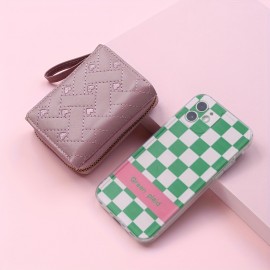 Trendy Love Embroidered Short Wallet, Clutch Solid Color Coin Purse, Faux Leather Credit Card Holder
