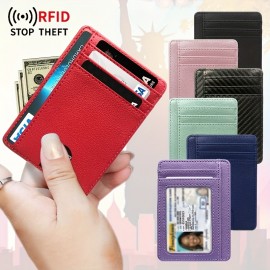 Portable RFID Blocking Card Holder, Pocket Wallets With ID Window, Minimalist Slim Coin Purse