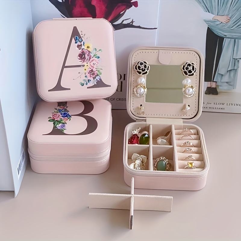 mini jewelry box with mirror portable travel jewelry case holder organizer for ring necklace earring 3 94 x3 94 x1 97 details 0