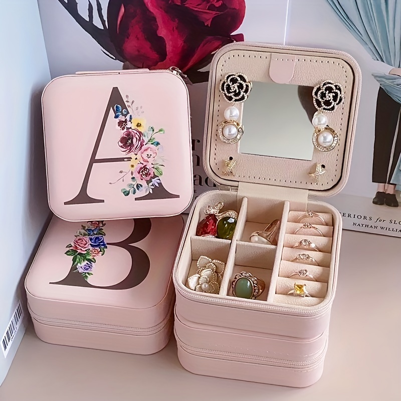 mini jewelry box with mirror portable travel jewelry case holder organizer for ring necklace earring 3 94 x3 94 x1 97 details 1