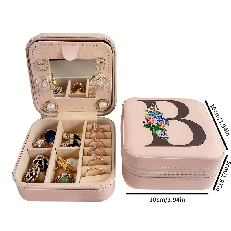 mini jewelry box with mirror portable travel jewelry case holder organizer for ring necklace earring 3 94 x3 94 x1 97 details 2