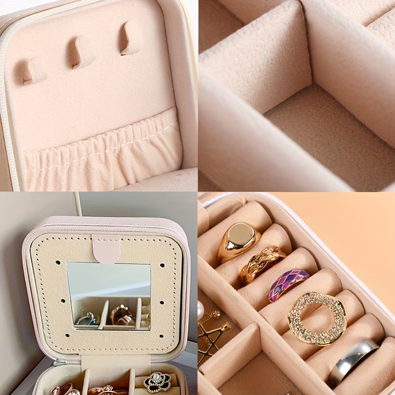 mini jewelry box with mirror portable travel jewelry case holder organizer for ring necklace earring 3 94 x3 94 x1 97 details 3