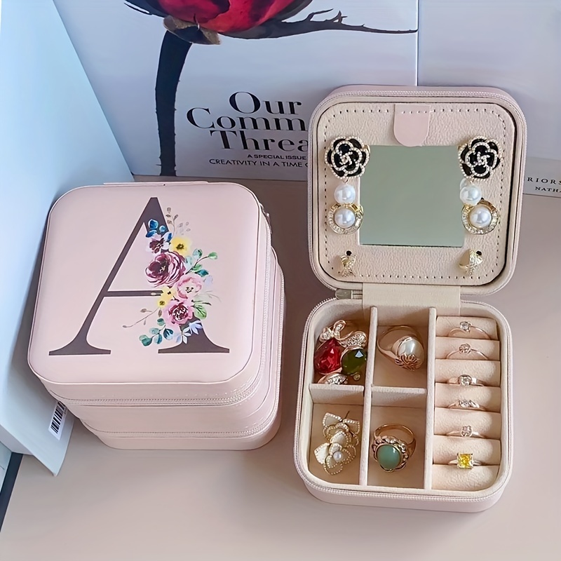 mini jewelry box with mirror portable travel jewelry case holder organizer for ring necklace earring 3 94 x3 94 x1 97 details 4