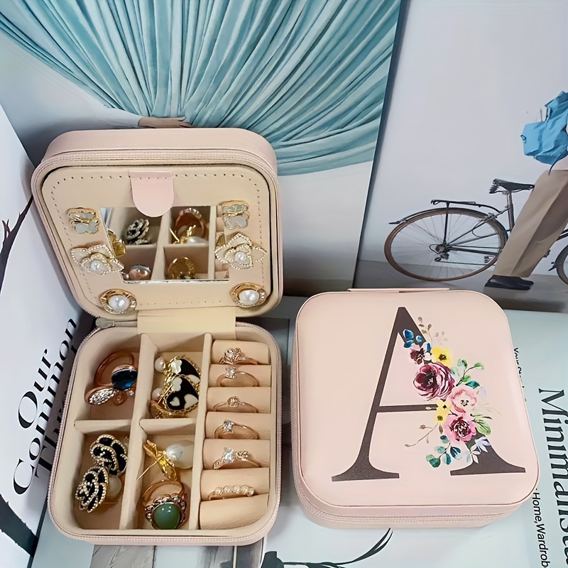 mini jewelry box with mirror portable travel jewelry case holder organizer for ring necklace earring 3 94 x3 94 x1 97 details 5