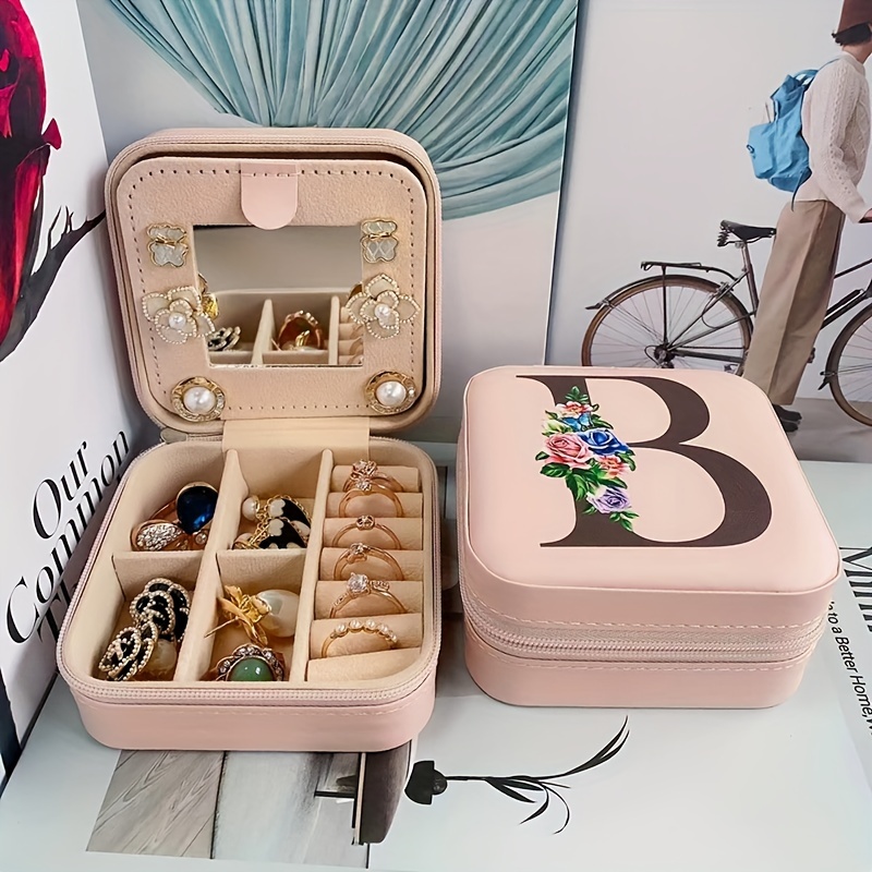 mini jewelry box with mirror portable travel jewelry case holder organizer for ring necklace earring 3 94 x3 94 x1 97 details 6