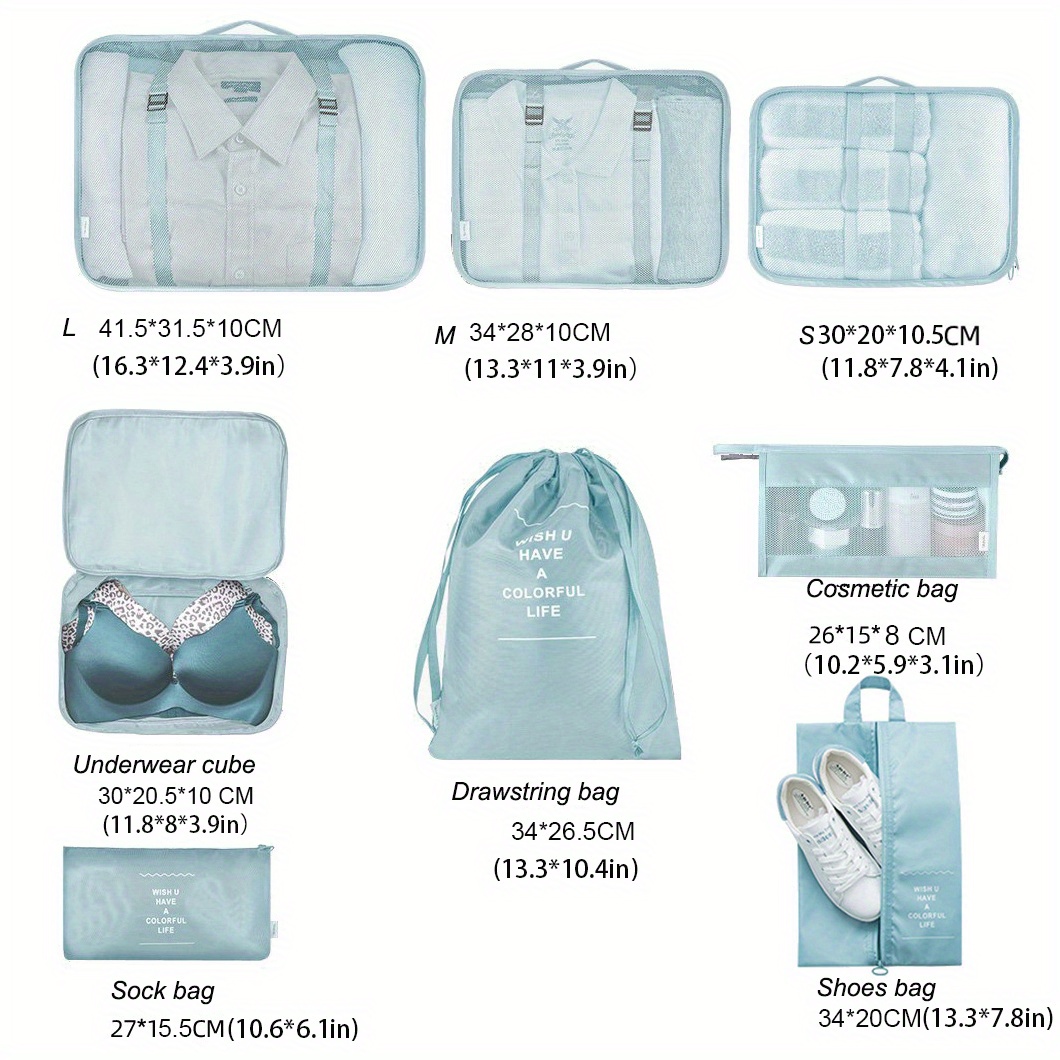 8pcs luggage packing organizer set lightweight handheld packing cubes clothing underwear shoes storage bag details 2