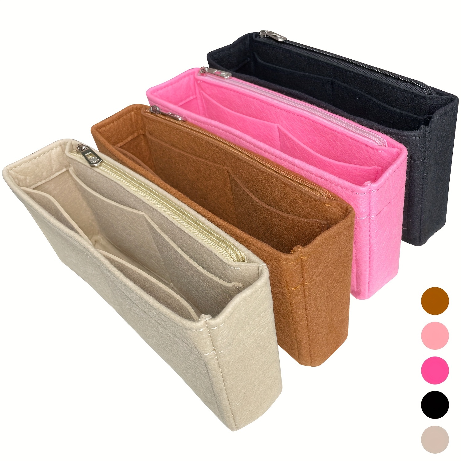 multi pocket organizer insert bag felt cloth zipper cosmetic storage bag lightweight portable inner travel storage bag details 1