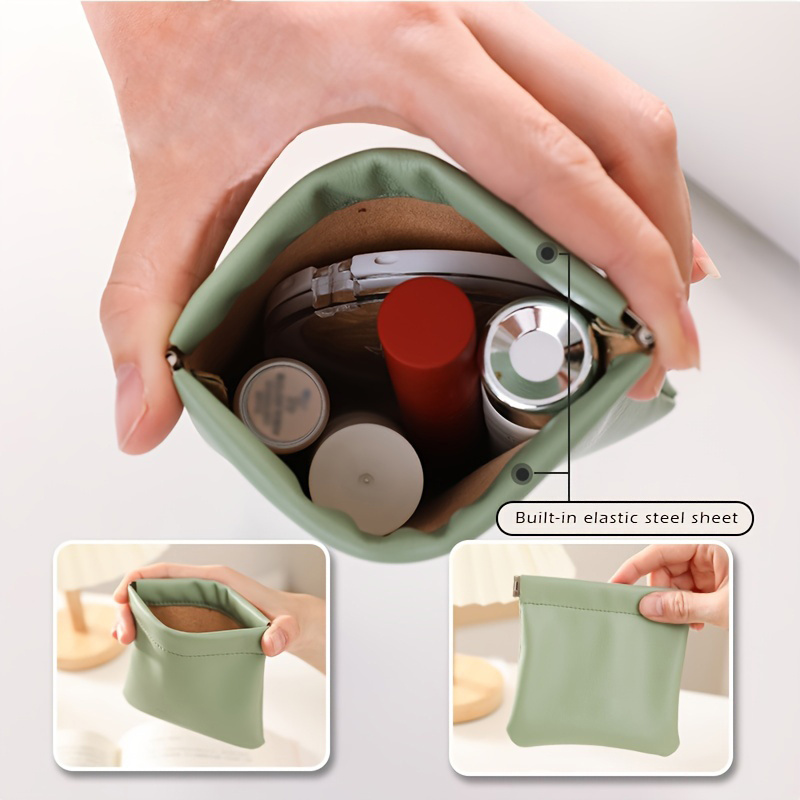 mini solid color coin purse portable storage organizer travel makeup organizer details 4