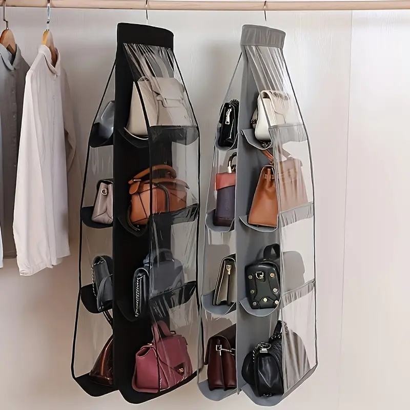 1pc 8 pockets hanging bag organizer closet wardrobe storage bag household hanging rack holder details 1