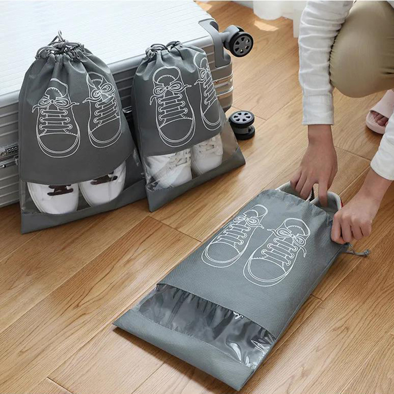 5pcs shoes storage bag closet organizer non woven travel portable bag waterproof pocket clothing classified hanging bag details 4