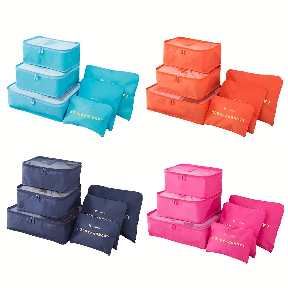 6pcs travel luggage packing cubes suitcase clothes storage bag foldable organizer bag shoes bag underwear pouch details 0