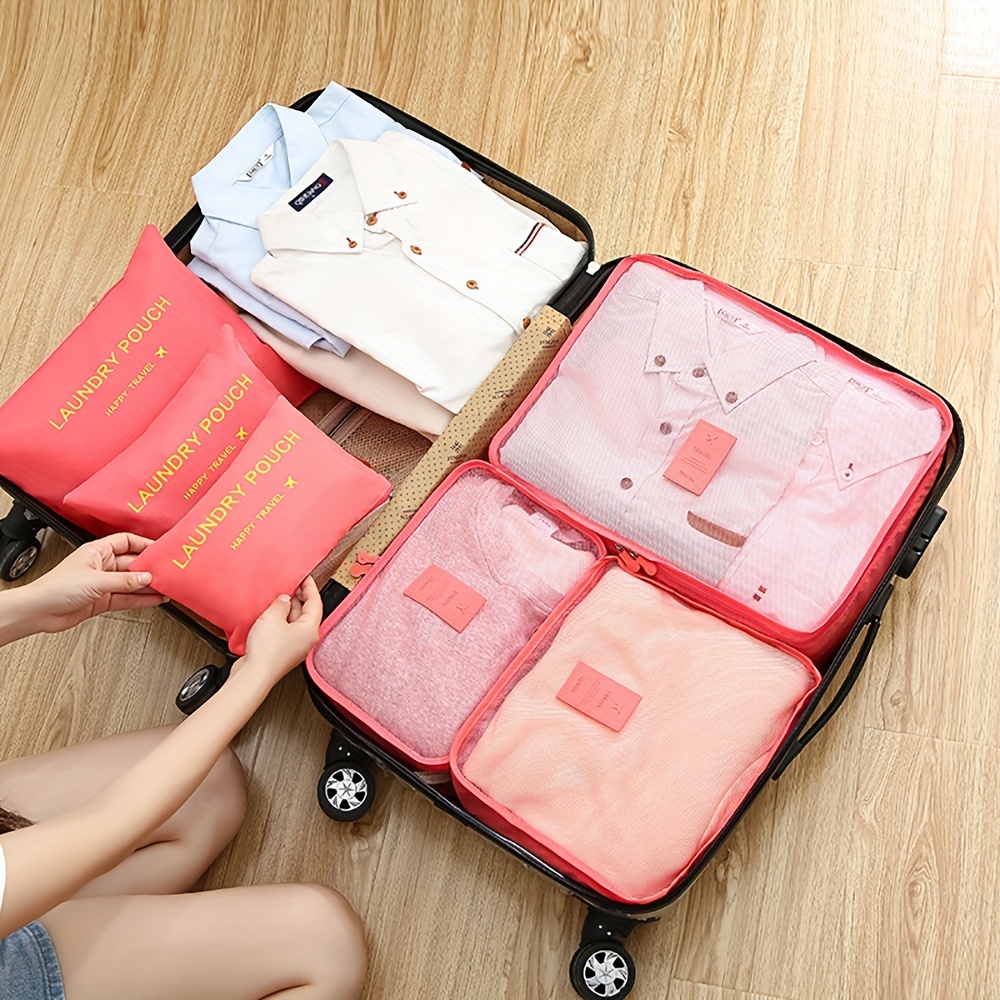 6pcs travel luggage packing cubes suitcase clothes storage bag foldable organizer bag shoes bag underwear pouch details 4