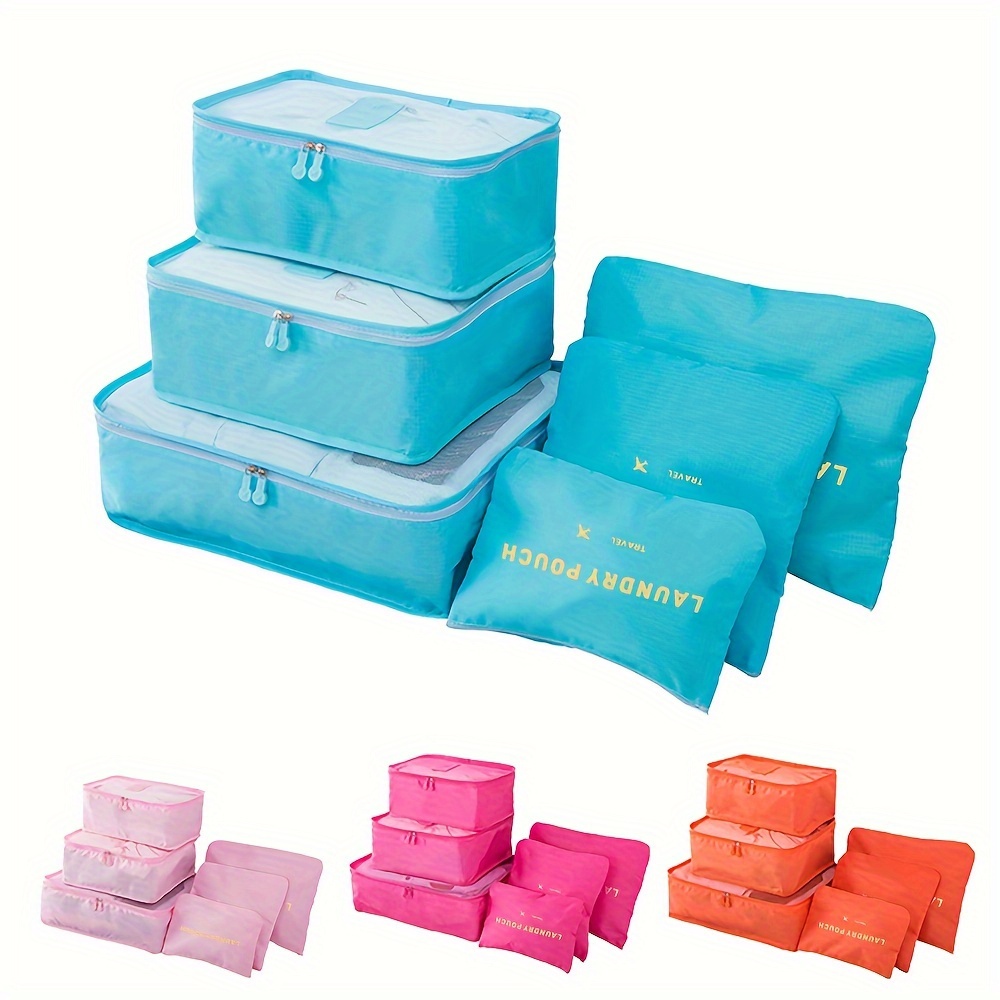 6pcs travel luggage packing cubes suitcase clothes storage bag foldable organizer bag shoes bag underwear pouch details 6