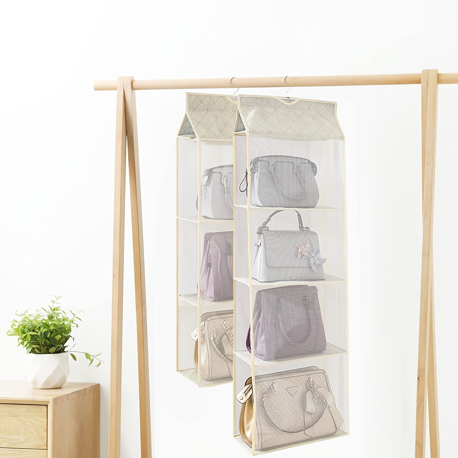 hanging handbag purse organizer dust proof purse bag storage holder for wardrobe closet details 2