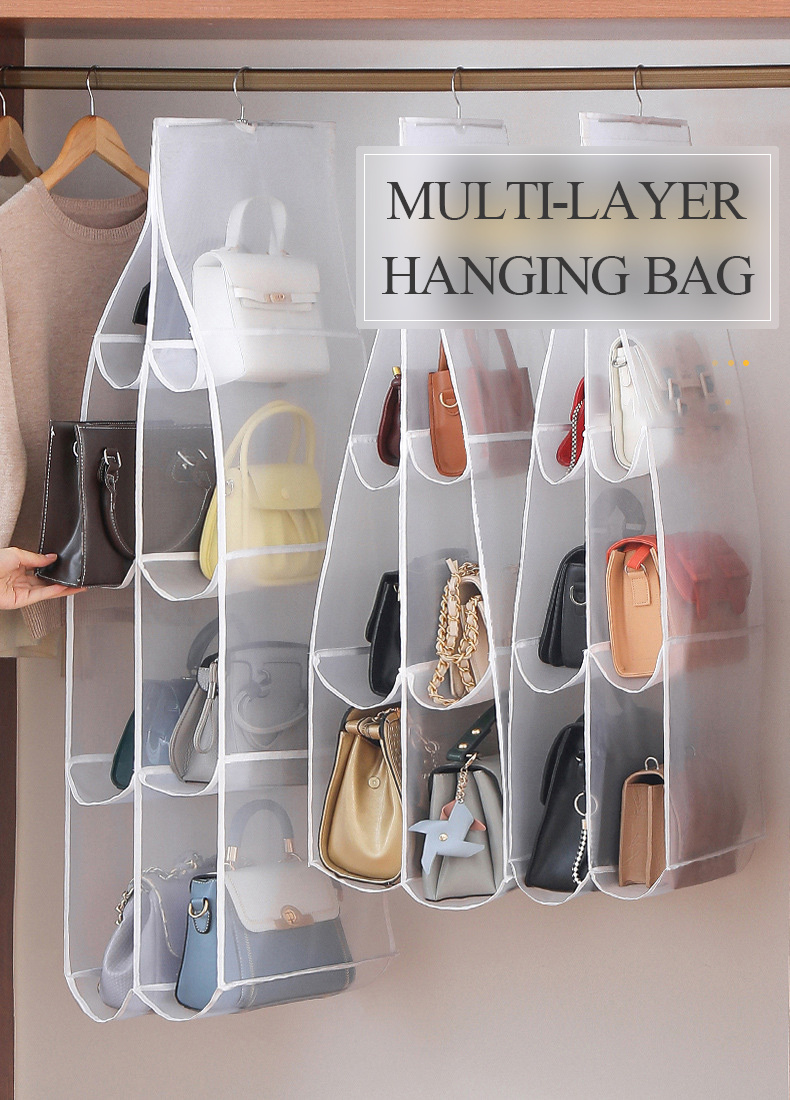 saving bag organizers, space saving bag organizers multi layer hanging handbag purse organizer for wardrobe closet bag storage holder details 0