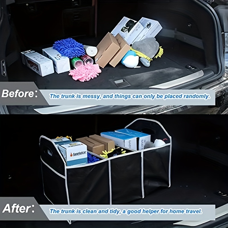 1pc universal car trunk organizer travel clothing protection storage bag portable foldable waterproof auto storage bag with 3 compartments for suv truck van sedan details 7