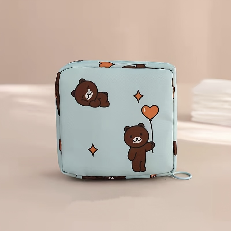 cute cartoon print sanitary napkin bag portable lightweight storage bag with zipper details 0