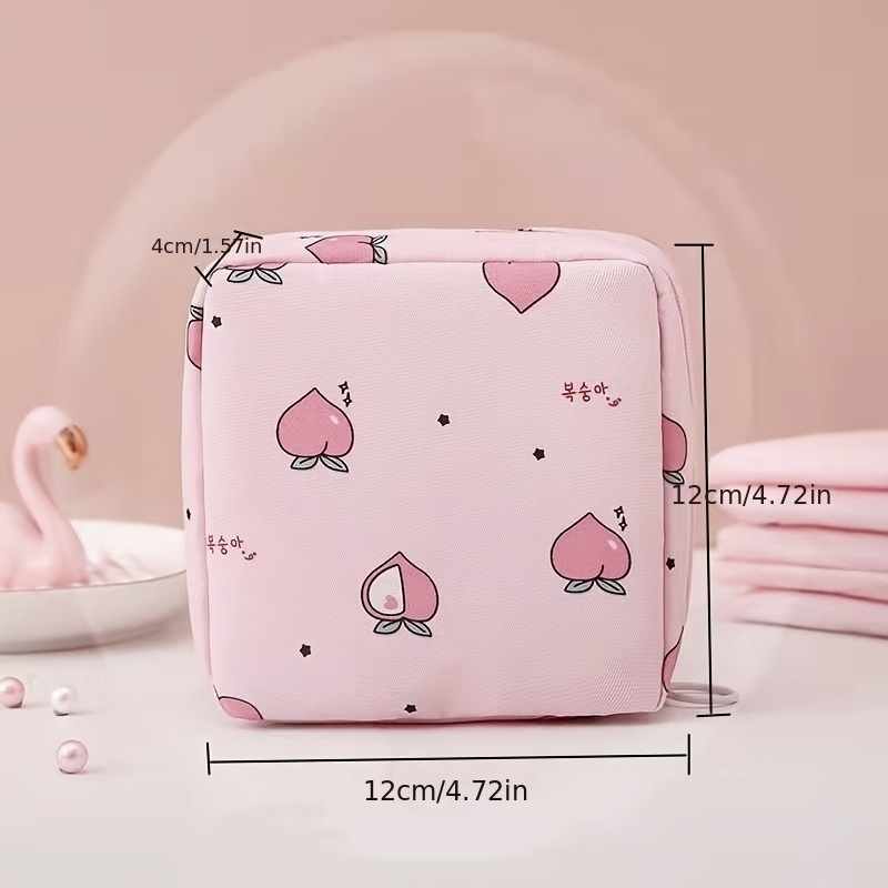 cute cartoon print sanitary napkin bag portable lightweight storage bag with zipper details 2