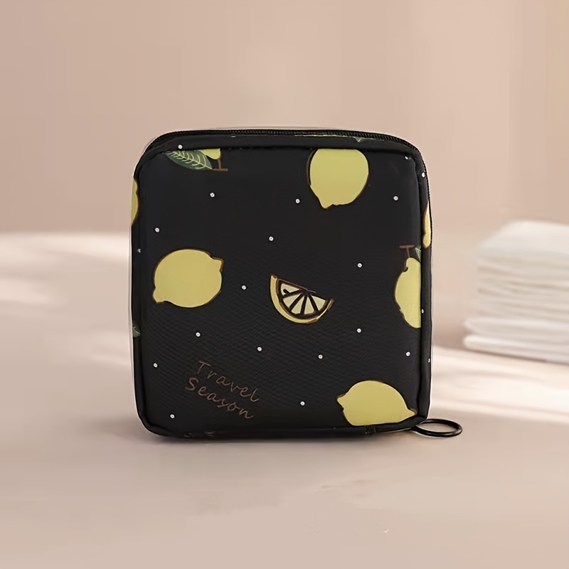 cute cartoon print sanitary napkin bag portable lightweight storage bag with zipper details 7