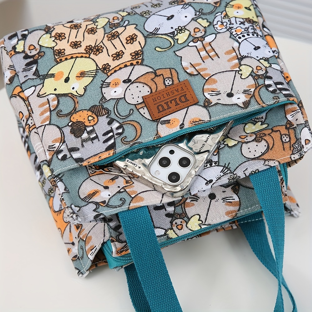 cute cartoon print lunch bag insulated large capacity bento bag thermal cooler handbag for school work travel picnic details 6