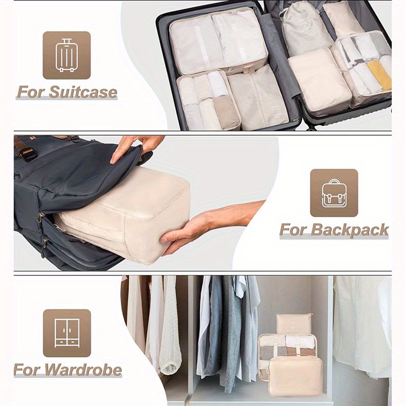 7pcs set travel packing cubes portable mesh luggage storage bag underwear clothes organizer bag with shoes bag details 1