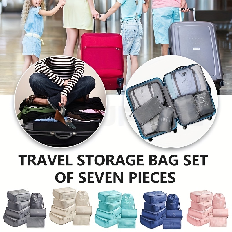 7pcs travel storage bag set suitcase packing organizer portable luggage pouch for underwear clothing shoes sorting bags details 0