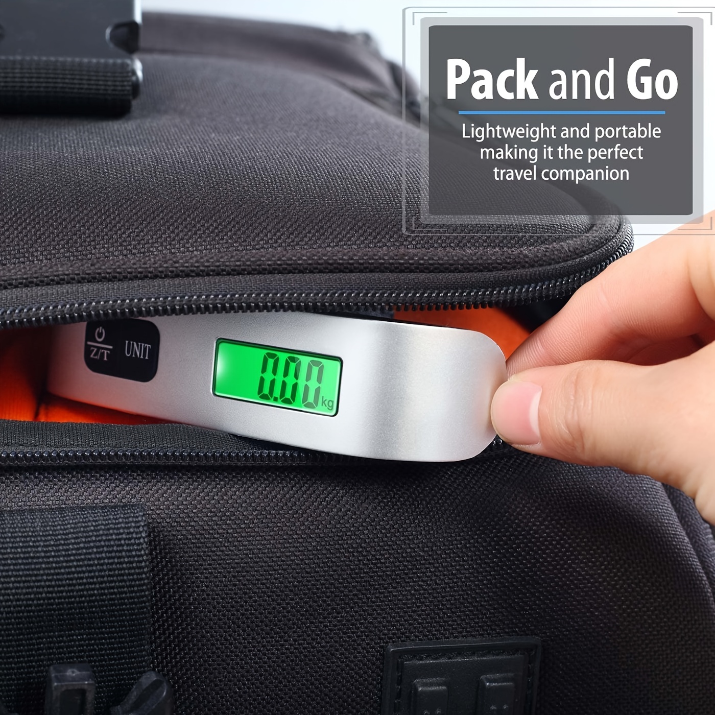 1pc 110lb 50kg electronic luggage scale digital luggage scale portable stainless steel handheld hanging baggage scale for travelers with button cell details 2