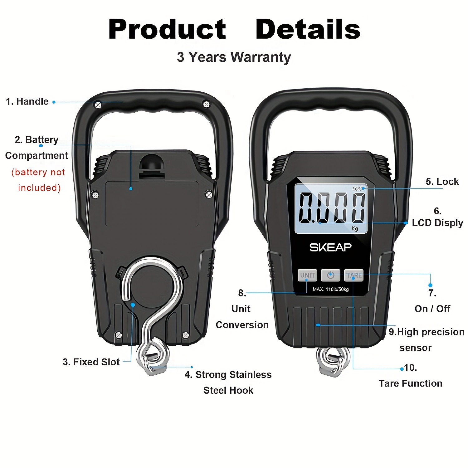 luggage scale, luggage scale upgrade large handle lcd display perfect for fishing travel luggage weighting details 2