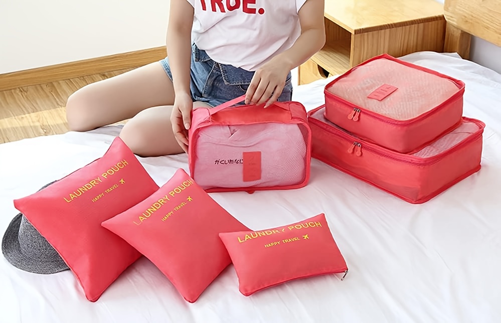 bag, 6pcs simple solid color travel storage bag clothing storage bag dry and wet separate storage bag cosmetic bag wash bag toiletry bag for travel packing cubes details 3