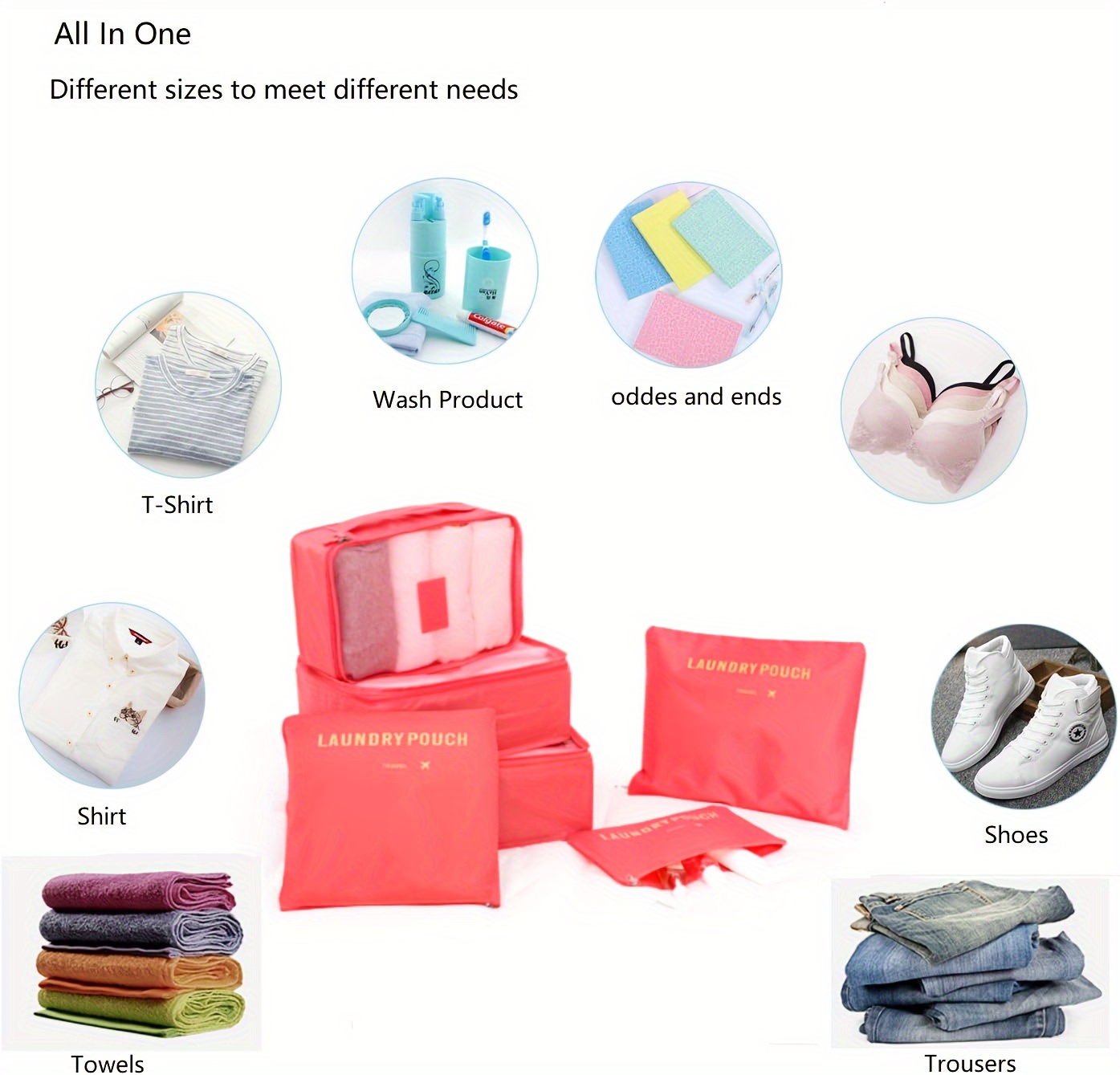 bag, 6pcs simple solid color travel storage bag clothing storage bag dry and wet separate storage bag cosmetic bag wash bag toiletry bag for travel packing cubes details 6