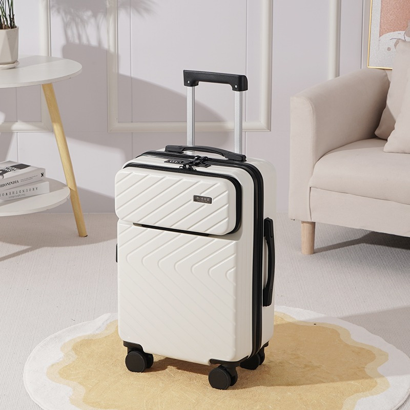 1pc 20/22/24/26 Inches Silent Universal Wheel Trolley Case With Cup Holder, Alloy Front Opening Side Hanging Hook Boarding Suitcase details 4