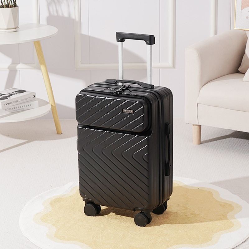 1pc 20/22/24/26 Inches Silent Universal Wheel Trolley Case With Cup Holder, Alloy Front Opening Side Hanging Hook Boarding Suitcase details 5