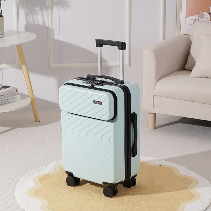 1pc 20/22/24/26 Inches Silent Universal Wheel Trolley Case With Cup Holder, Alloy Front Opening Side Hanging Hook Boarding Suitcase details 6