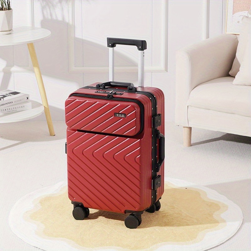 1pc 20/22/24/26 Inches Silent Universal Wheel Trolley Case With Cup Holder, Alloy Front Opening Side Hanging Hook Boarding Suitcase details 7